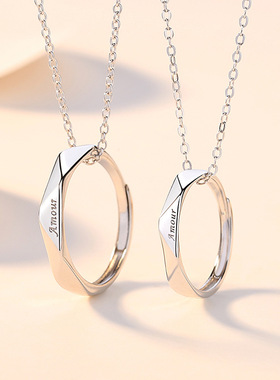 简约情侣项链一对纯银菱形戒指字母锁骨链小众项饰品纪念礼物