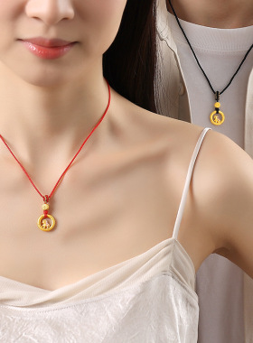 原创平安扣招财萌马情侣项链纯银新中式本命年福字古法金马年吊坠