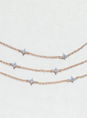 欧美跨境蓝色花朵项链夏季女甜美风克莱因ins首饰精美锁骨链颈链
