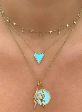 INS风经典桃心项链热搭铜镀18K真金锆石心形项坠外贸热卖饰品女