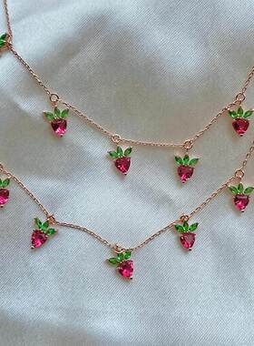首饰品彩色锆石项链樱桃水蜜桃热带水果锁骨链项饰女ins风