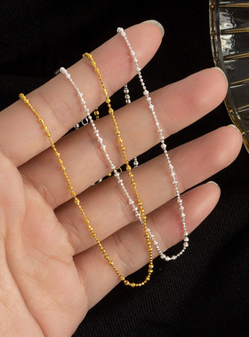 s925纯银超闪车花圆珠项链女小众ins满天星珠光锁骨链意大利素链