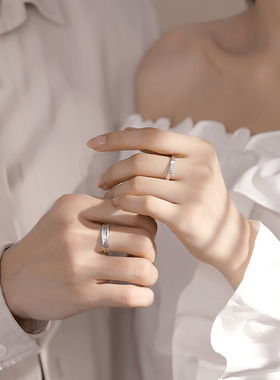 925纯银锡纸情侣对戒小众ins风纹理质感简约不规则戒指夏季高级感