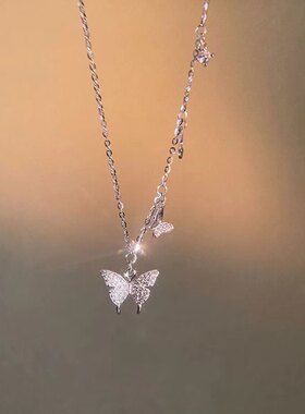 S925银蝴蝶锁骨链轻奢项链女镶钻小众设计高级感颈链珠宝首饰礼物