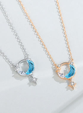 原创925纯银星月项链女ins韩版设计吊坠小红书同款逐梦星河锁骨链