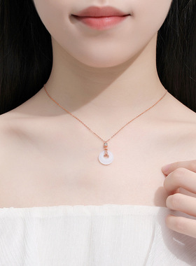 925纯银平安扣项链女复古ins风小蛮腰锁骨链百搭国风气质项饰