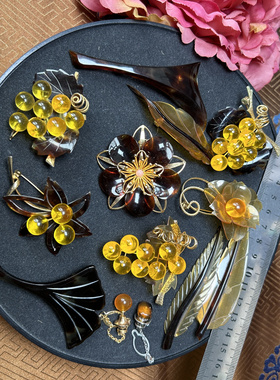 日本中古回流Vintage花卉琉璃胸针七八十年代胸花胸针