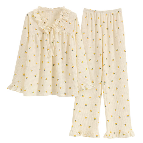 北极绒纯棉睡衣女春秋季长袖长裤可爱公主风家居服夏天可外穿套装 - 图3