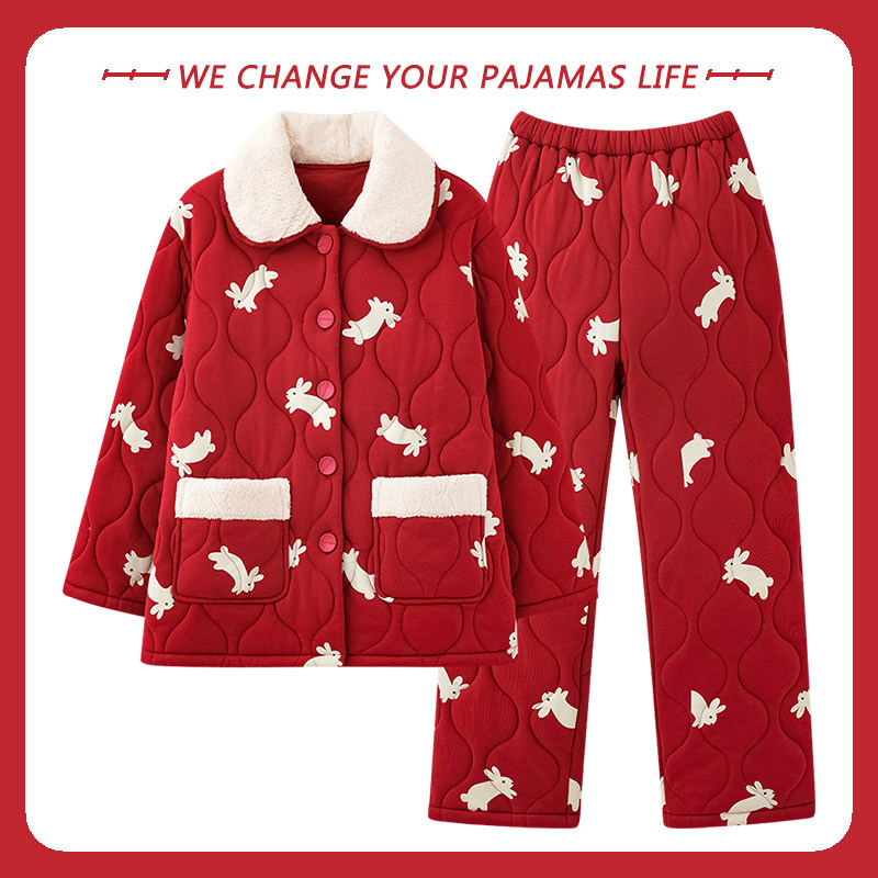 北极绒冬季夹棉睡衣女秋冬天新款纯棉长袖三层加厚棉袄休闲家居服,淘宝优惠券,粉丝福利购,淘宝优惠卷