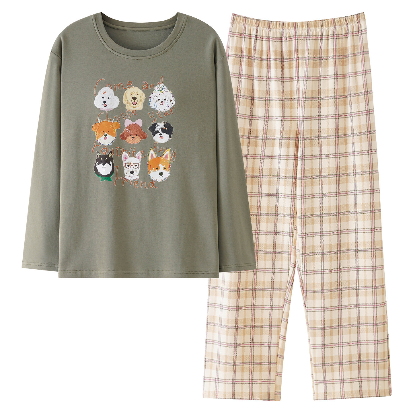 带胸垫睡衣女春秋季纯棉长袖全棉薄款休闲宽松大码家居服两件套装,淘宝优惠券,粉丝福利购,淘宝优惠卷