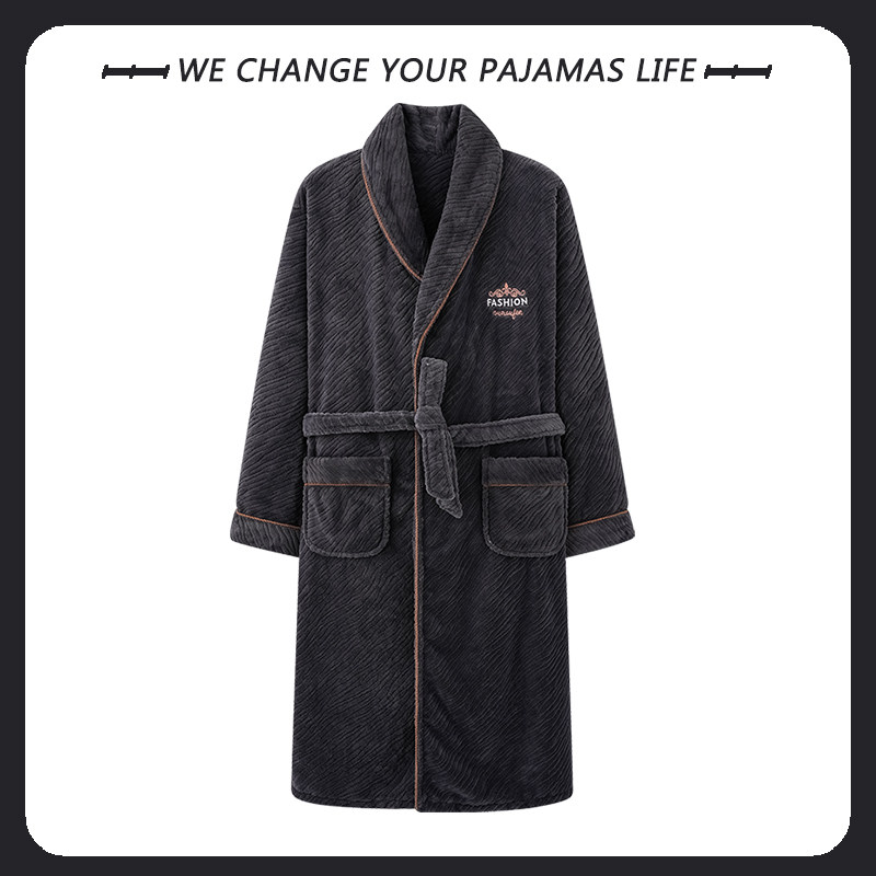 睡袍男秋冬季加绒加厚长款法兰绒睡衣珊瑚绒浴袍宽松加大码家居服,淘宝优惠券,粉丝福利购,淘宝优惠卷