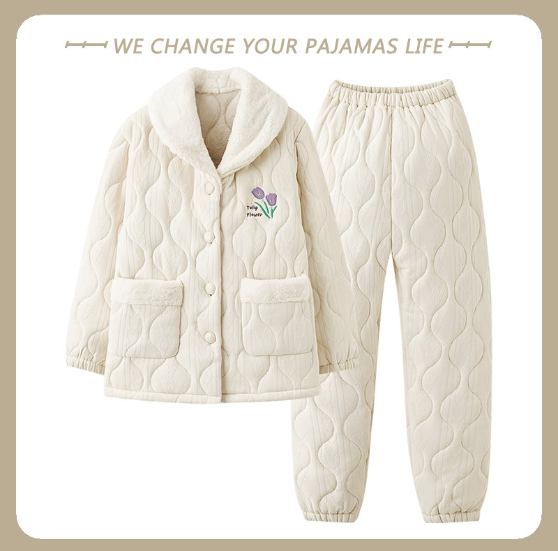 北极绒冬季天夹棉睡衣女新款纯棉长袖三层加厚棉袄休闲家居服套装,淘宝优惠券,粉丝福利购,淘宝优惠卷