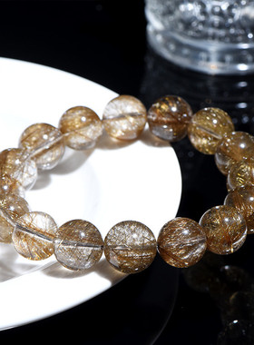 久雅水晶 天然7A级银发晶圆珠手链 魔鬼发晶散珠手串 厂家直销