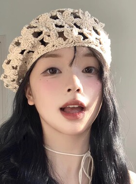 日系针织贝雷帽百搭显脸小画家帽