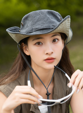户外渔夫帽子女款2026新款夏季徒步钓鱼登山帽防晒遮阳翻檐牛仔帽