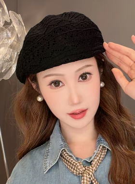 春夏季薄款镂空亚麻编织贝雷帽女