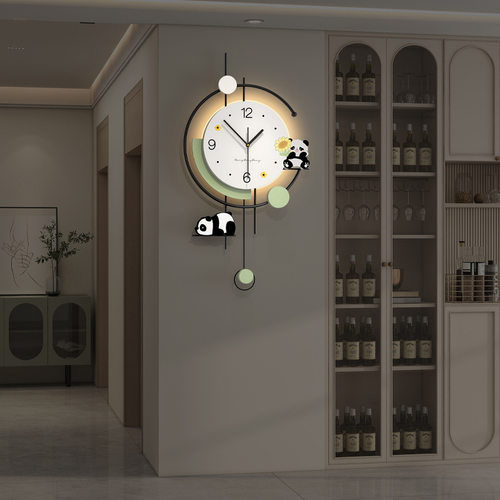 奶油风挂钟客厅高级感家用创意熊猫装饰钟表现代简约餐厅时钟 - 图1
