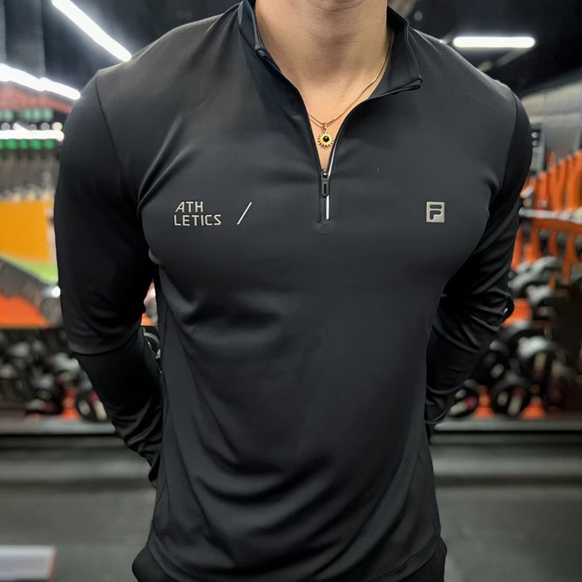 FILA 斐乐2025新款男运动长袖T恤健身跑步半拉链长袖加绒上衣黑色,淘宝优惠券,粉丝福利购,淘宝优惠卷