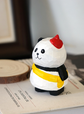 手工木雕小摆件黄背带熊猫