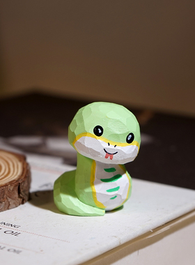 巳蛇手工木雕小摆件卡通