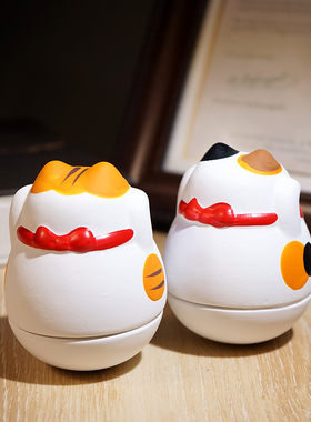 不倒翁招福猫咪陶瓷小摆件