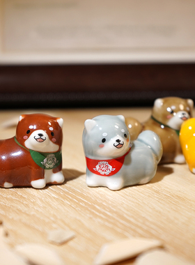 旺旺柴犬陶瓷小摆件迷你可爱动物