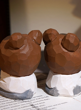 cosplay棕熊猫咪手工木雕小摆件