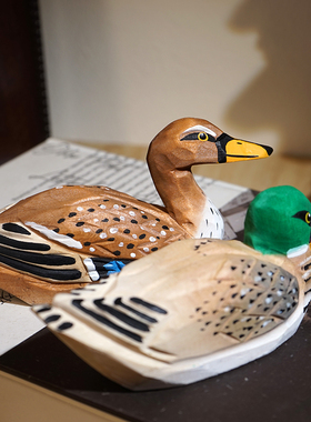 鸭子手工木雕小摆件装饰品