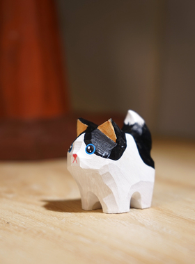 手工木雕小摆件卡通可爱猫咪