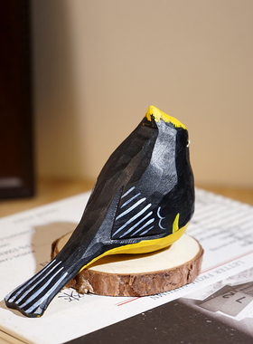 太平鸟手工木雕小鸟摆件