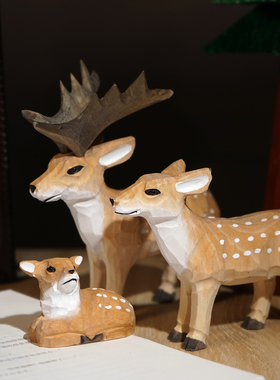 “呦呦鹿鸣”手工木雕小摆件