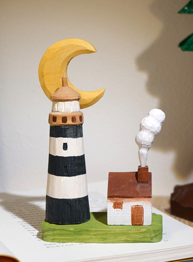 “月光下的小屋”手工木雕小摆件解压治愈创意工位桌面装饰品礼物