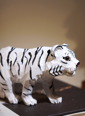白虎手工木雕小摆件动物