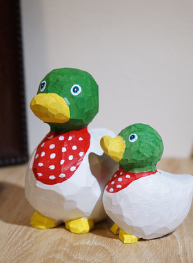Q版绿头鸭子手工木雕小摆件