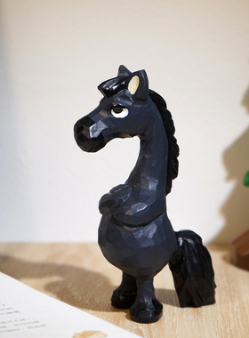 “一匹实力黑马”手工木雕小摆件工位桌面创意装饰品职场同事礼物