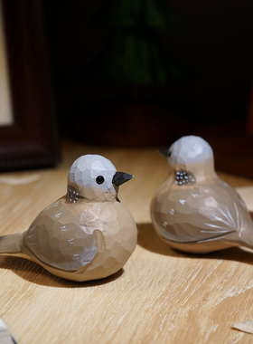 “印第安老斑鸠~”手工木雕小鸟摆件工位电脑电视柜书桌面装饰品