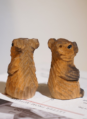 土拨鼠手工木雕小摆件可爱动物