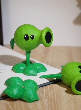 “豌豆射手”手工木雕小摆件