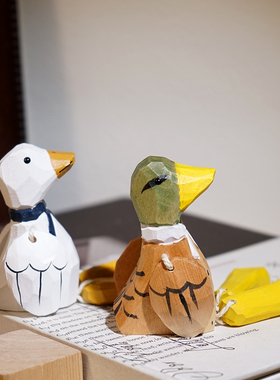 “青梅竹鸭”木雕小摆件鸭子情侣
