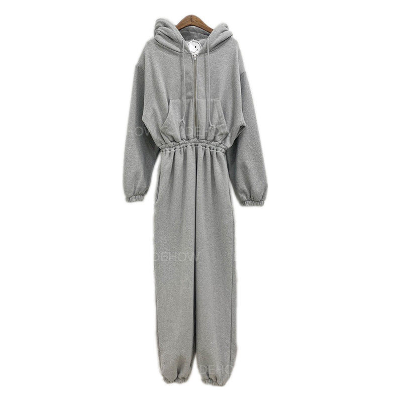 韩国东大门2025秋冬连帽拉链收腰显瘦卫衣洋气加绒连体裤长裤女 - 图3