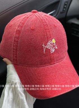日系甜美鱼刺绣棒球帽女ins韩版显脸小百搭棉麻透气鸭舌帽子潮男
