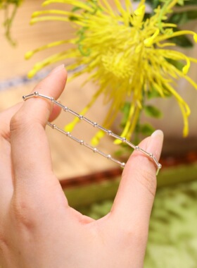 S925纯银竹节隔珠小蛮腰DIY手工编织串珠手串配饰珠 手链送礼物