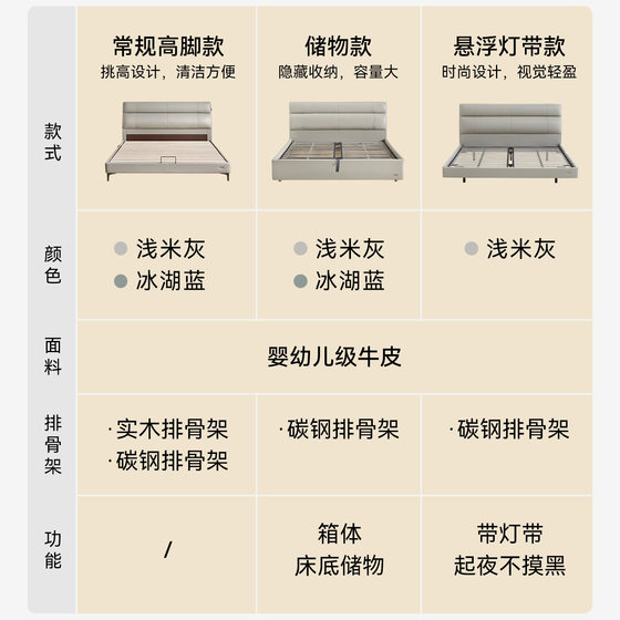 Quanyou Home First Layer Cowhide Bedroom Double Bed
