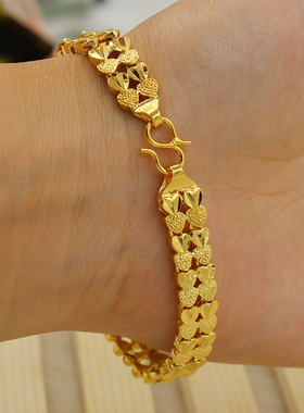 首饰女双心皇冠24k仿黄金手链