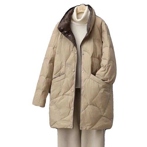 大码轻薄羽绒服女200斤中长款2025新款胖mm宽松反季妈妈薄款外套 - 图3