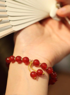 2026年本命年天然10MM红玛瑙手链好事成双流苏款编织玉髓玛瑙手串