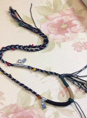 藏式藏银棉绳豆豆绳挂绳手工编织国风吊坠绳佛牌蜜蜡唐卡百搭男女