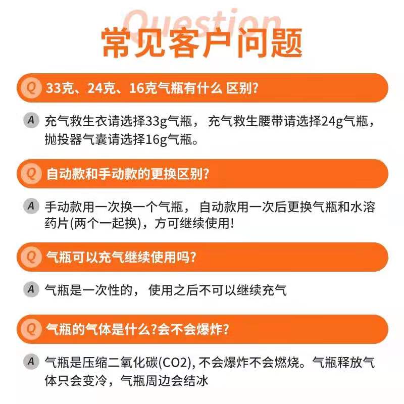 供应33g24g17g小气瓶水溶药片手动自动充气救生衣圈充气装置配件 - 图3