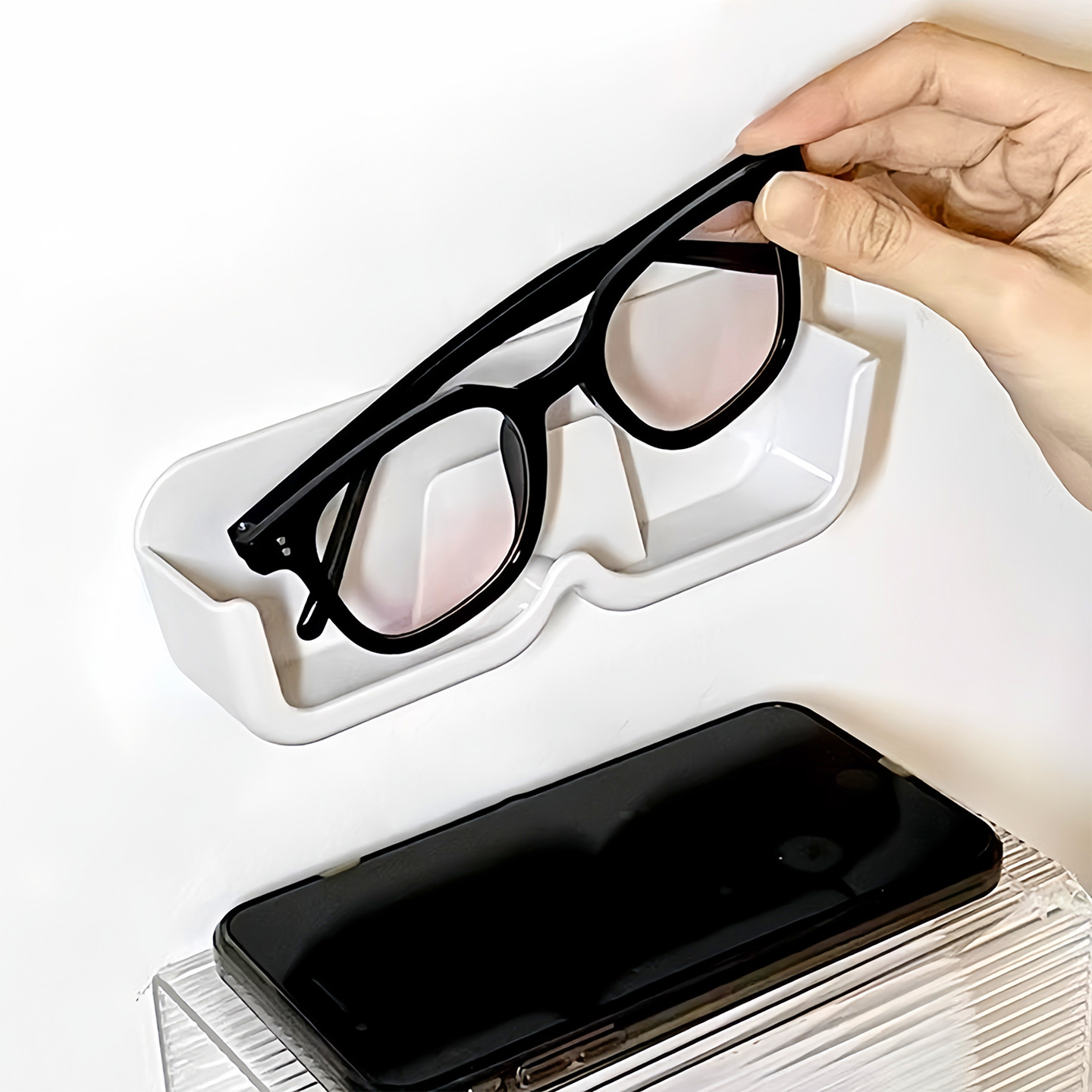 眼镜收纳盒壁挂免打孔学生眼镜收纳架宿舍床头放近视眼镜框置物架 - 图1