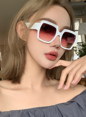 方形墨镜女款防紫外线红色大框